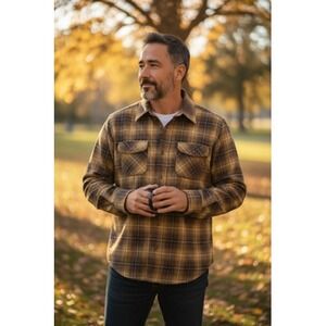 Vintage Pendleton Wool Board‎ Shirt Loop Men's Large Brown Plaid Made in USA